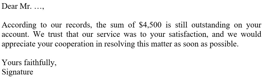 письмо требование об оплате задолженности образец