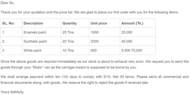 order letter example